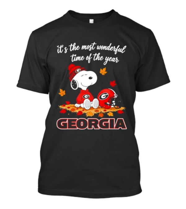 Georgia Bulldogs Snoopy It's The Most Wonderful Time Of The Year Autumn Leaves 2026 T-Shirt