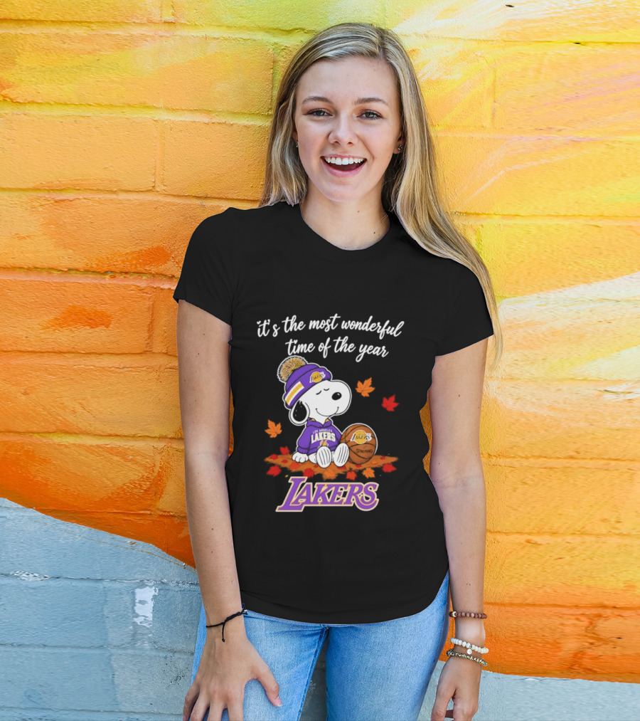 Los Angeles Lakers Snoopy Halloween 2026 It's The Most Wonderful Time Of The Year Peanuts Basketball Fall Leaves T-Shirt
