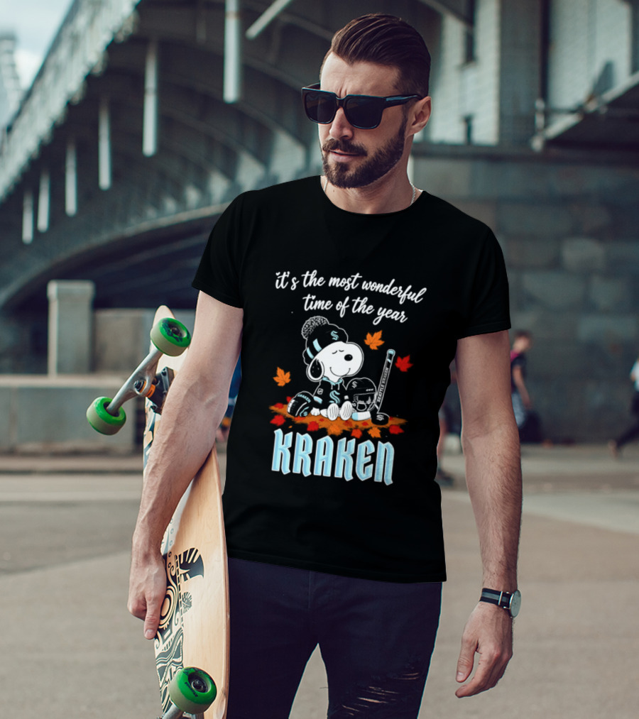 Seattle Kraken Snoopy Hockey Halloween 2026 It's The Most Wonderful Time Of The Year T-Shirt