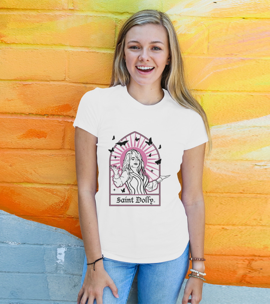 Saint Dolly Pink Sunburst With Butterflies T-Shirt