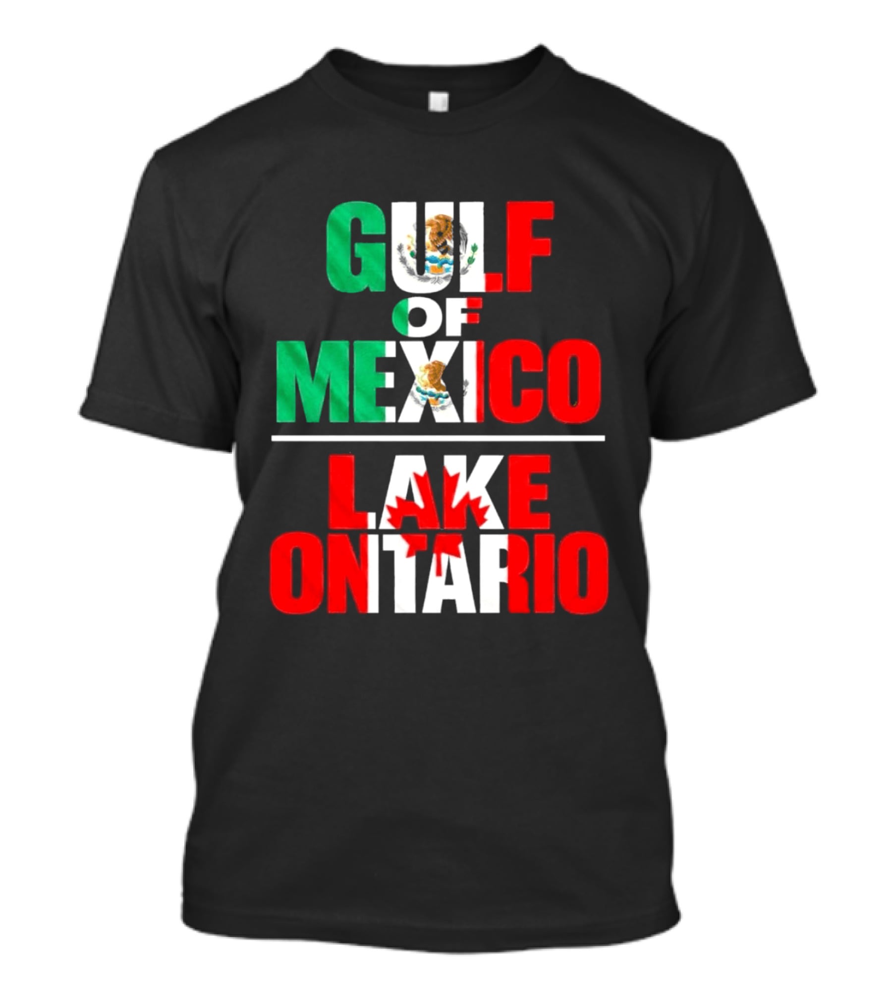 Gulf Of Mexico Lake Ontario Mexican Flag Canadian Maple Leaf Fusion T-Shirt