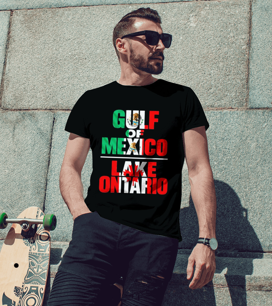 Gulf Of Mexico Lake Ontario Mexican Flag Canadian Maple Leaf Fusion T-Shirt