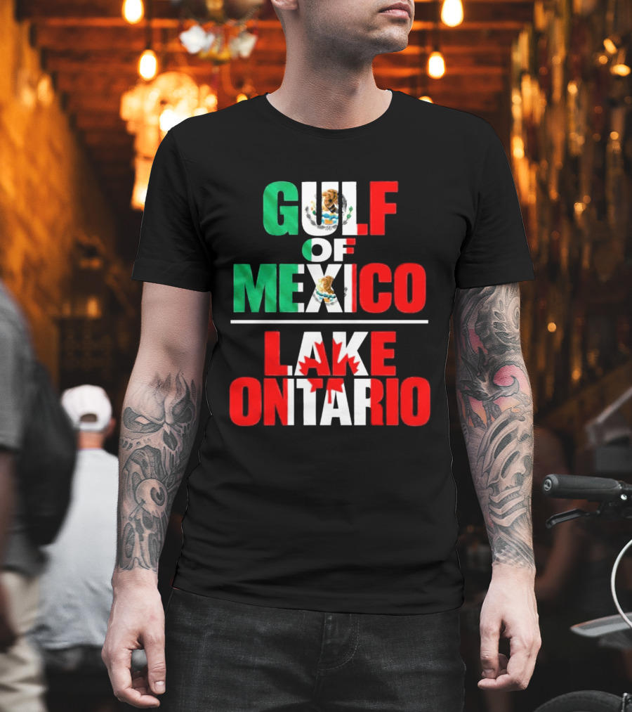 Gulf Of Mexico Lake Ontario Mexican Flag Canadian Maple Leaf Fusion T-Shirt