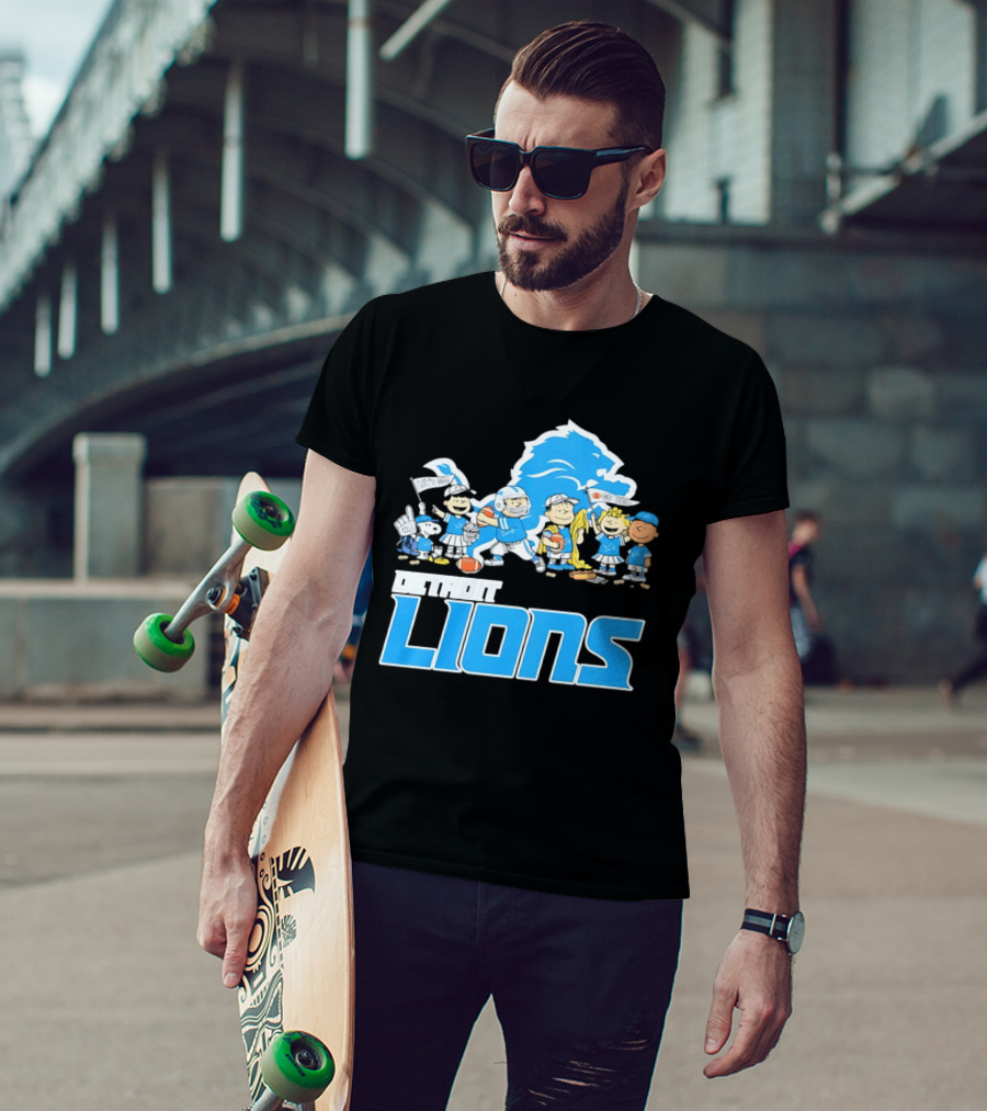 Peanuts Characters With Detroit Lions Team Collaboration T-Shirt