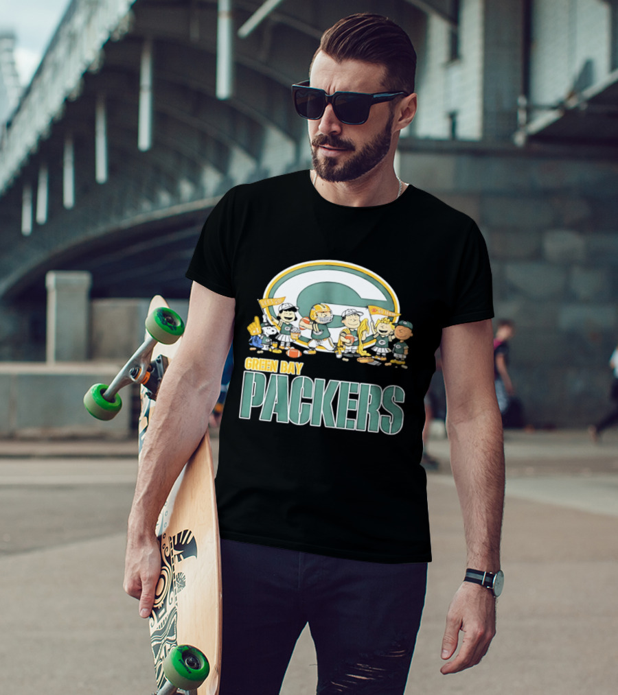 Peanuts Characters Celebrating Green Bay Packers Let's Go Go Team T-Shirt
