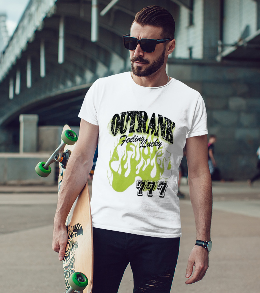 Outrank Feeling Lucky 777 Green Flames T-Shirt