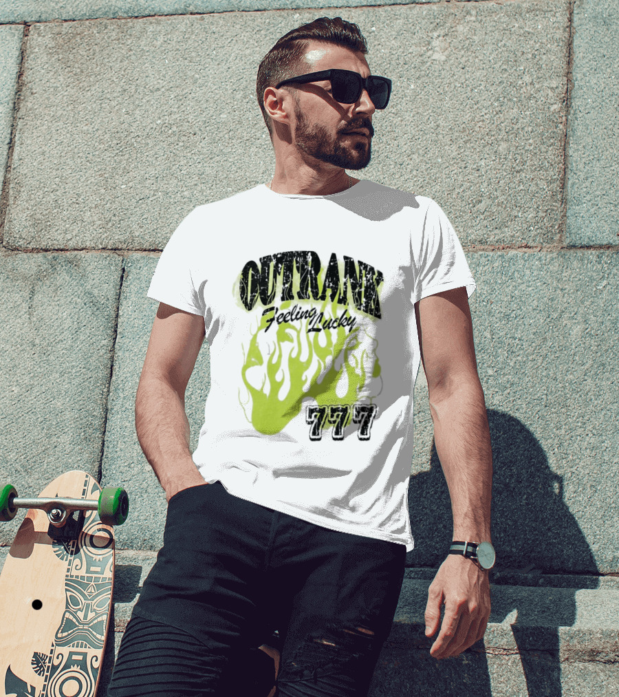 Outrank Feeling Lucky 777 Green Flames T-Shirt