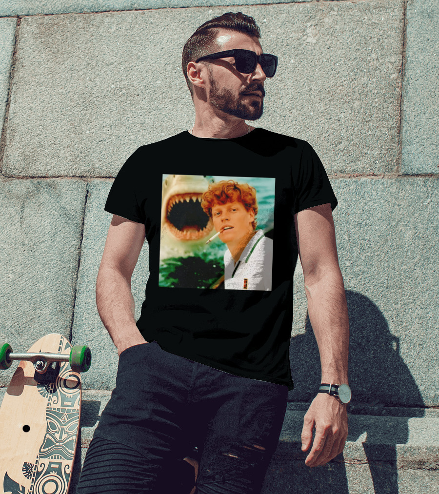 Jannik Sinner Smoking With Jaws Shark Behind T-Shirt
