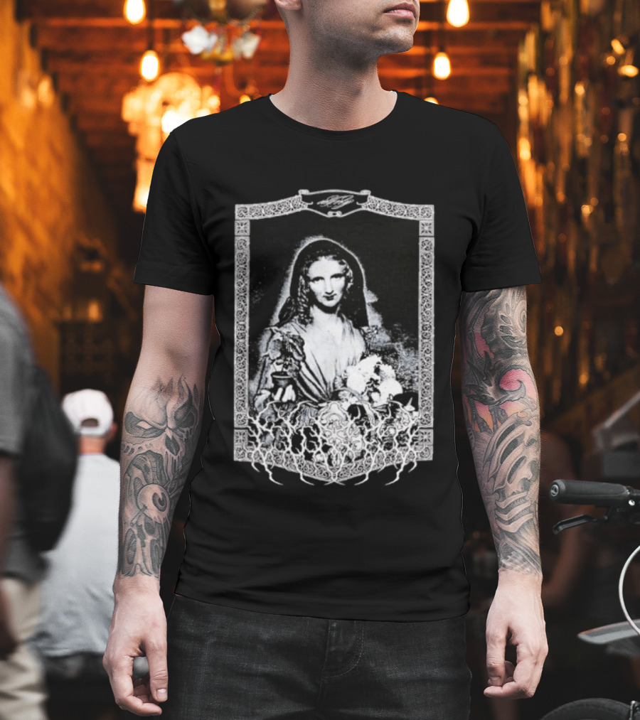 Cursed Black Metal Gothic Dark Saintly Figure With Floral Skull Motif T-Shirt