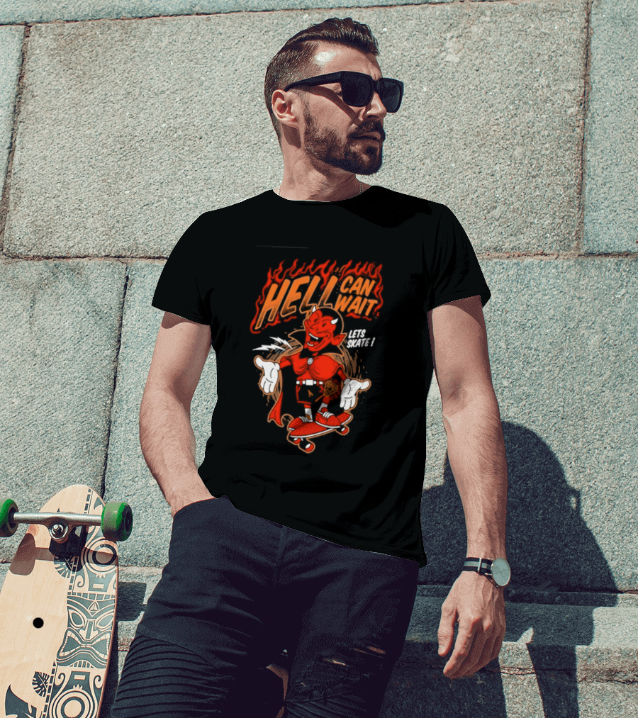 Hell Can Wait Let's Skate Devil Skateboarding T-Shirt