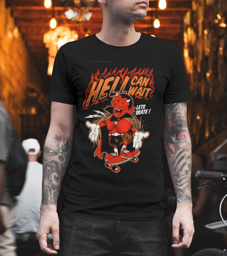 Hell Can Wait Let's Skate Devil Skateboarding T-Shirt