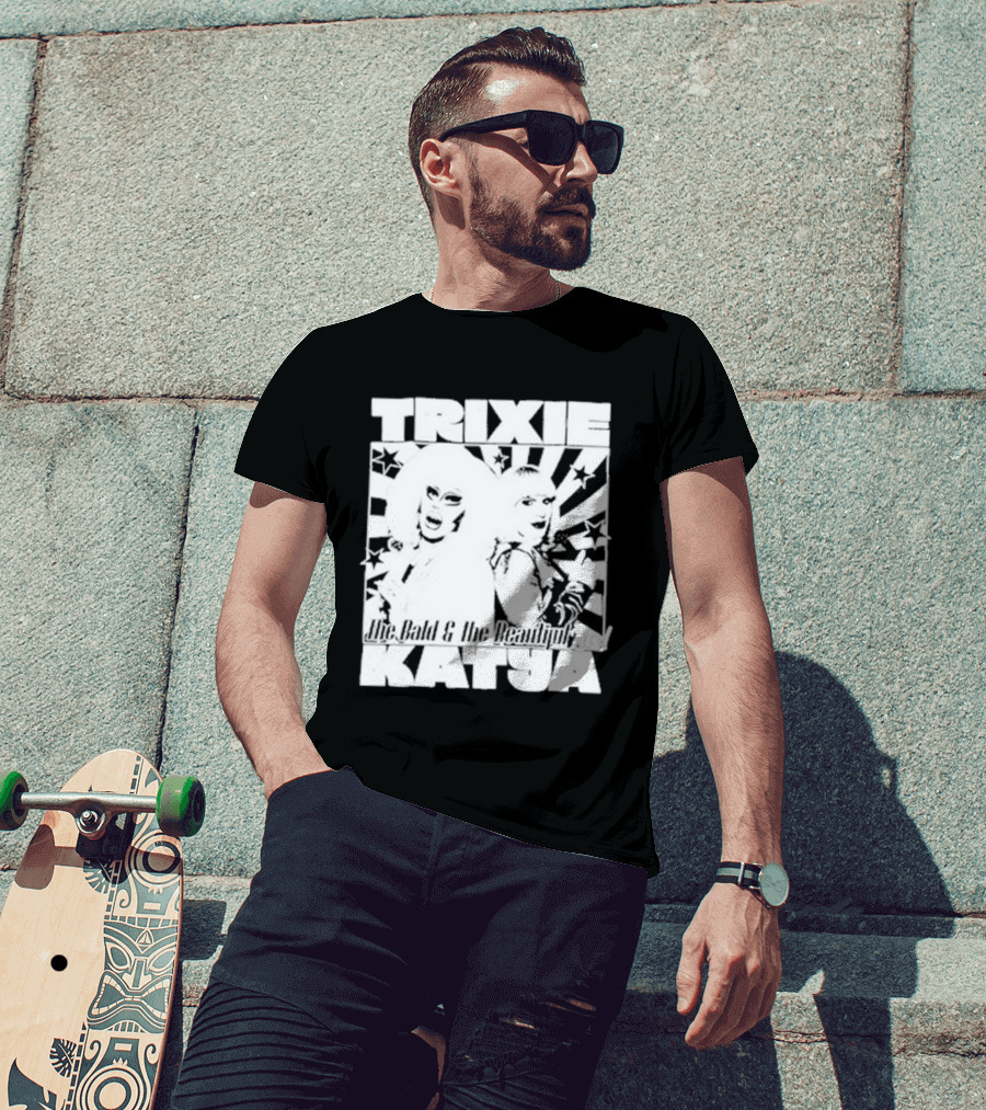 Trixie Katya The Bald And The Beautiful Stars Burst Microphone T-Shirt