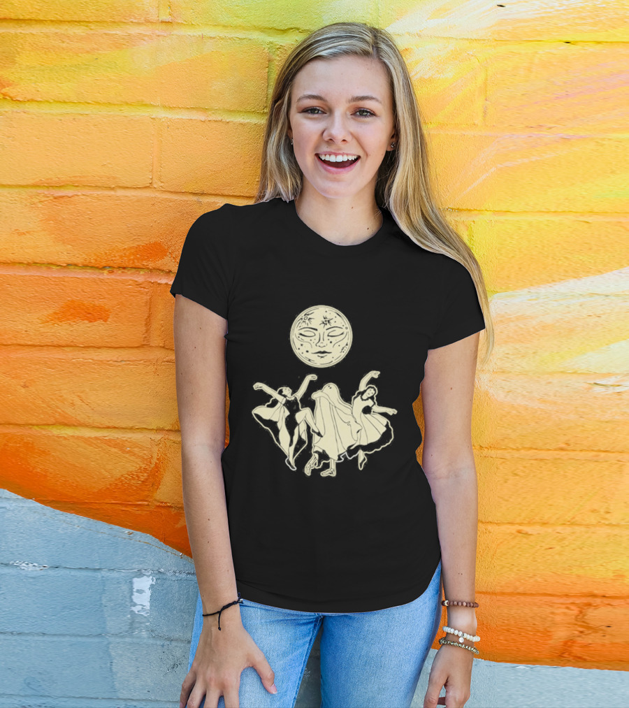 Two Girls Ghostly Dance Under Moon T-Shirt
