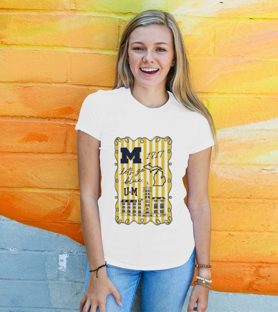 Michigan Wolverines M 1817 Let's Go Blue U Of M Campus Map T-Shirt