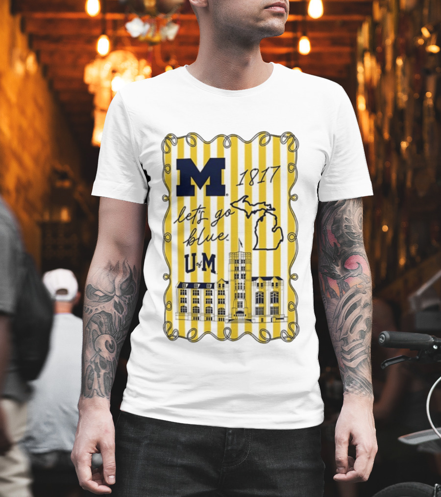 Michigan Wolverines M 1817 Let's Go Blue U Of M Campus Map T-Shirt
