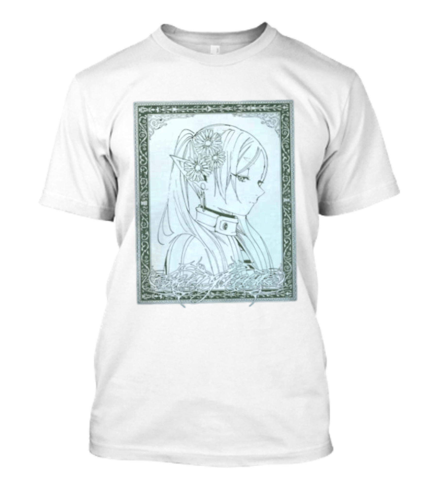 Frieren Evergreen Elf Girl Floral Fantasy Art Nouveau T-Shirt
