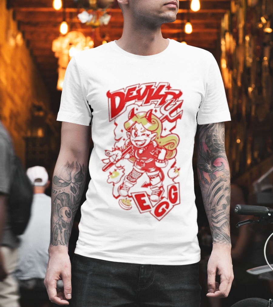 Devil Egg Cartoon Character With Pitchfork And Horns T-Shirt