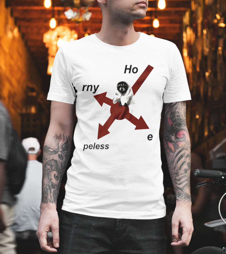 Raccoon Horny Hopeless Hoe Arrows T-Shirt