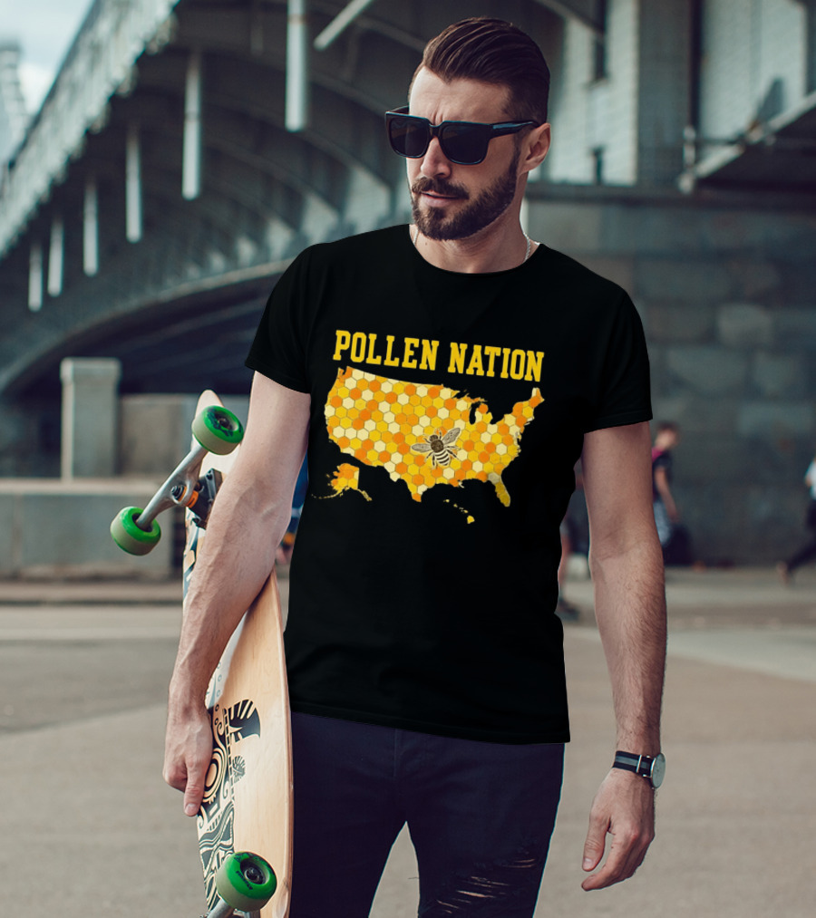 Pollen Nation USA Honeycomb Map Bee T-Shirt