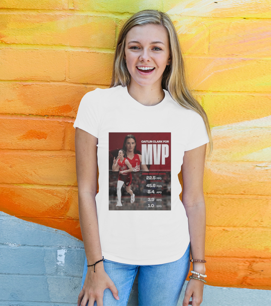 Caitlin Clark For MVP 2026 Stats 22.5 PPG 45.6 FG% 8.4 APG 3.9 RPG 1.0 SPG T-Shirt