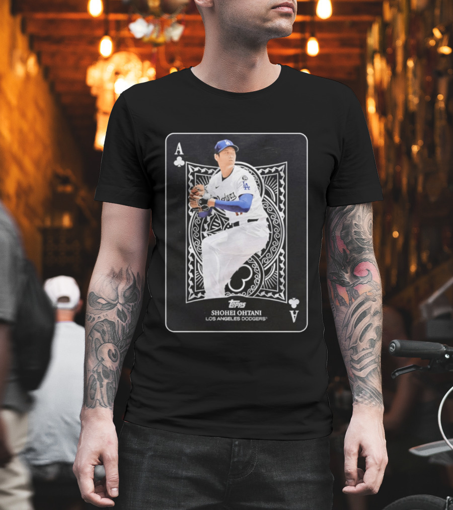 Los Angeles Dodgers Shohei Ohtani Topps Ace Of Clubs T-Shirt