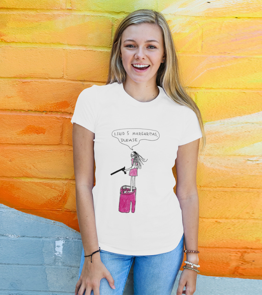 I Said 5 Margaritas Please Funny Stick Figure Woman On Chair T-Shirt