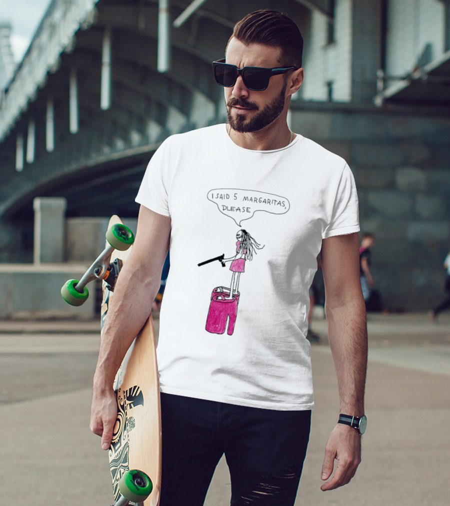 I Said 5 Margaritas Please Funny Stick Figure Woman On Chair T-Shirt