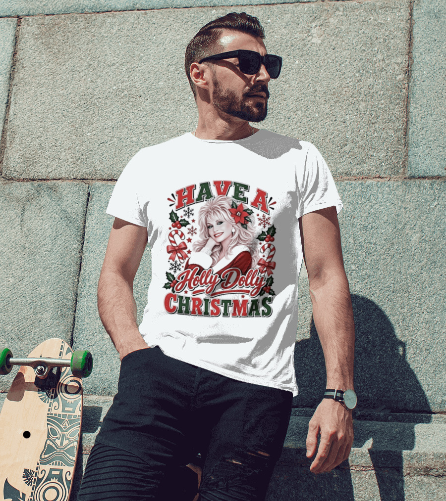Have A Holly Dolly Christmas Festive Holiday Poinsettias And Candy Canes T-Shirt