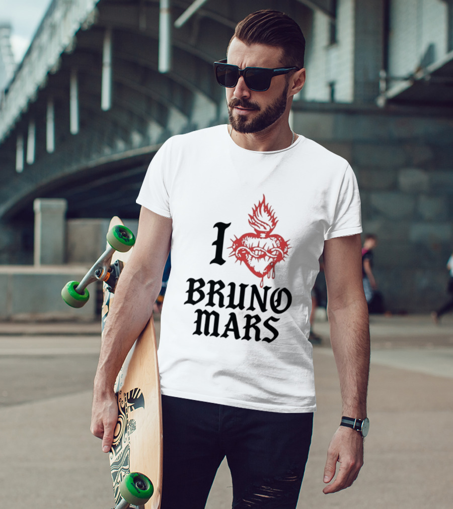I Heart Bruno Mars Romantic Tour Flame Heart T-Shirt