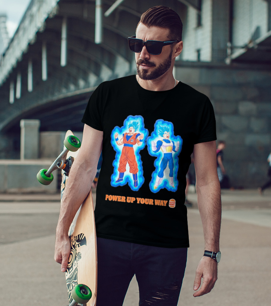 Burger King Dragon Ball Super Power Up Your Way Collaboration Featuring Iconic Saiyan Characters T-Shirt