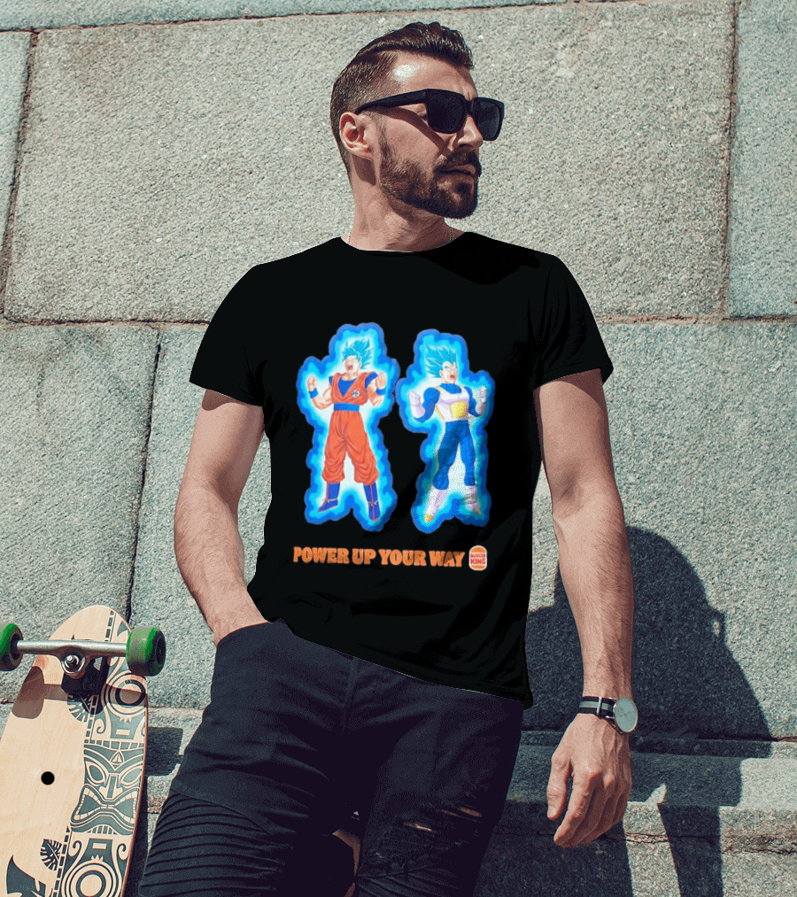 Burger King Dragon Ball Super Power Up Your Way Collaboration Featuring Iconic Saiyan Characters T-Shirt