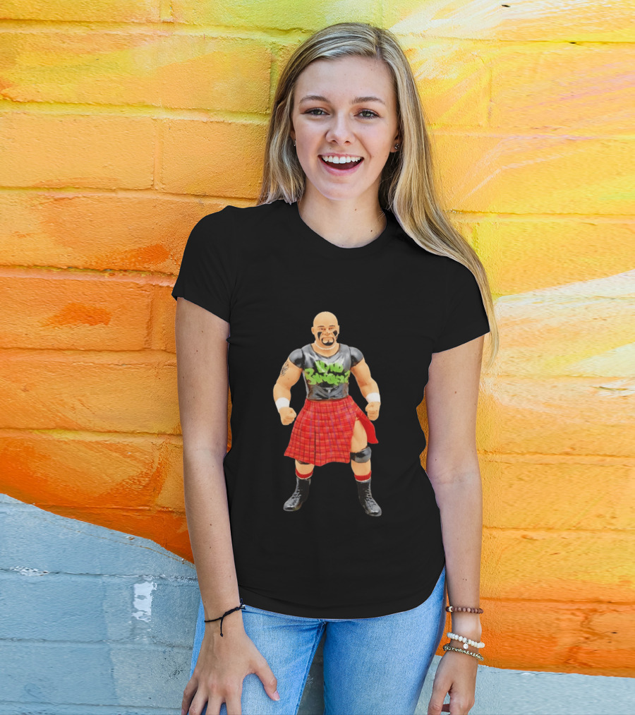 Loud Knockers Wrestling Figure In Red Plaid Skirt T-Shirt