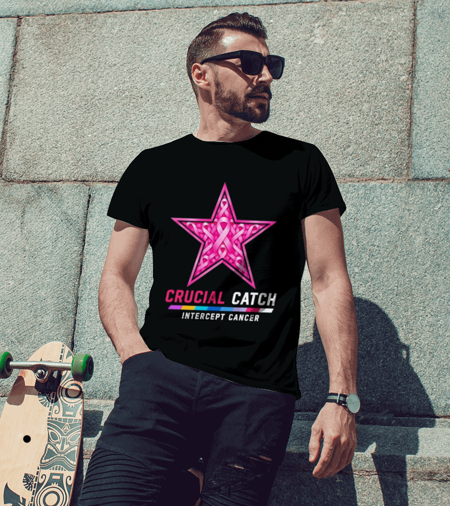 Dallas Cowboys 2026 Crucial Catch Intercept Cancer Pink Ribbon Star T-Shirt