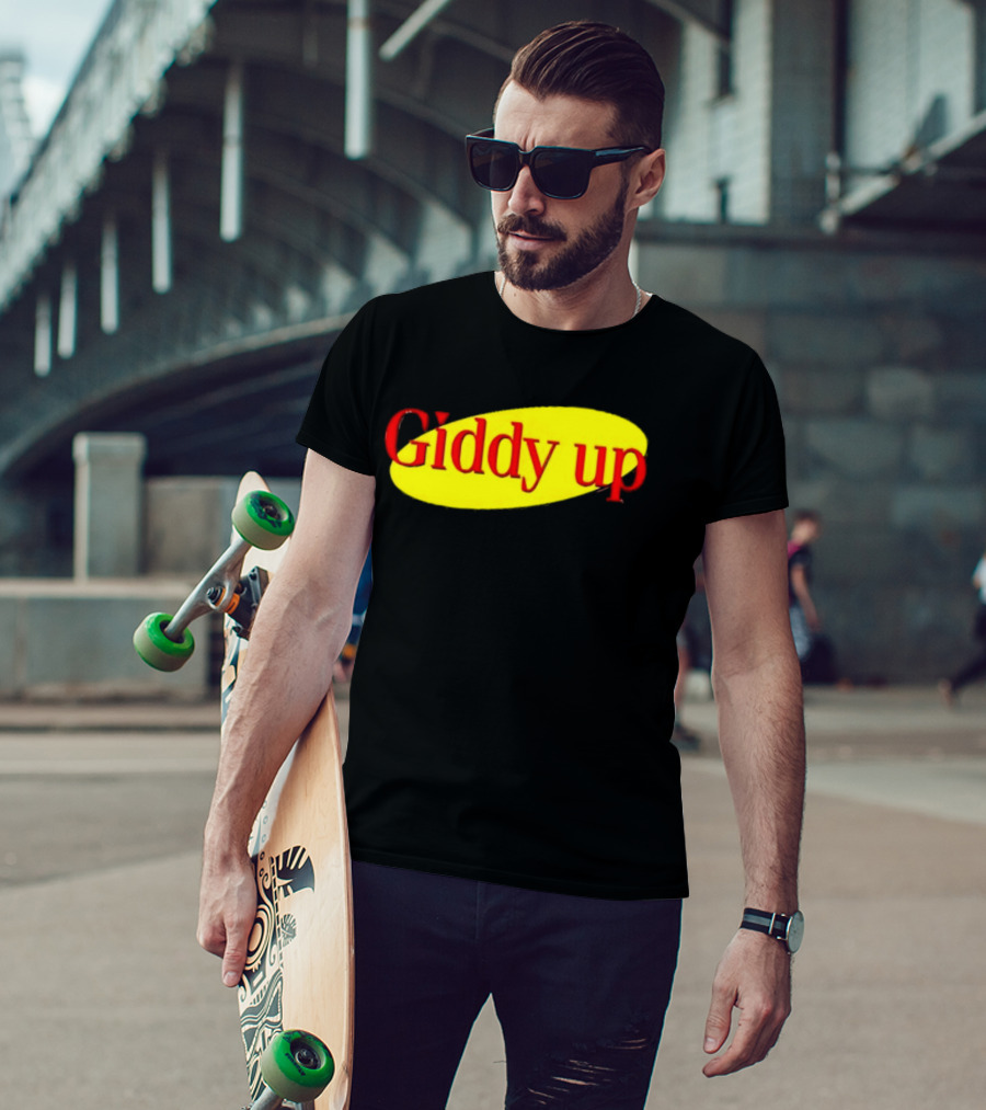 Giddy Up Bold Red Text On Yellow Oval T-Shirt