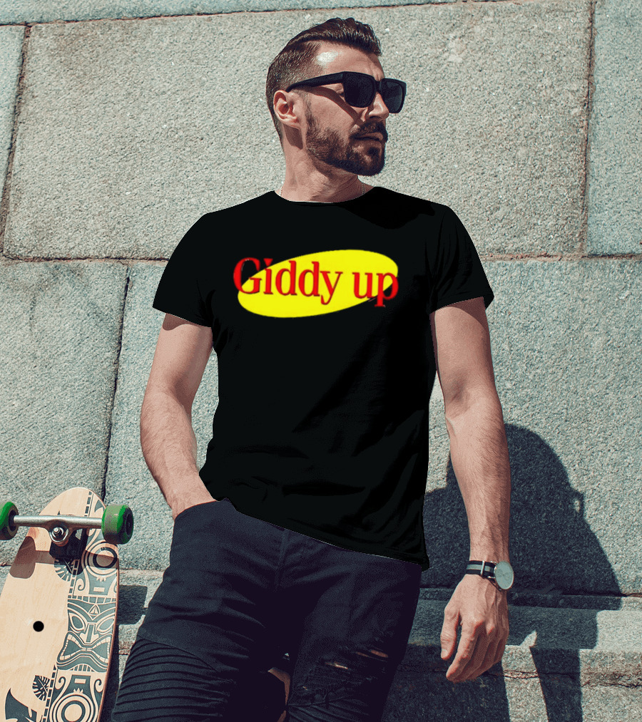 Giddy Up Bold Red Text On Yellow Oval T-Shirt