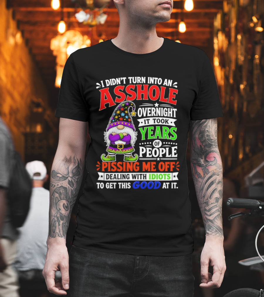I Didn't Turn Into An Asshole Overnight It Took Years Of People Pissing Me Off Dealing With Idiots Gnome T-Shirt