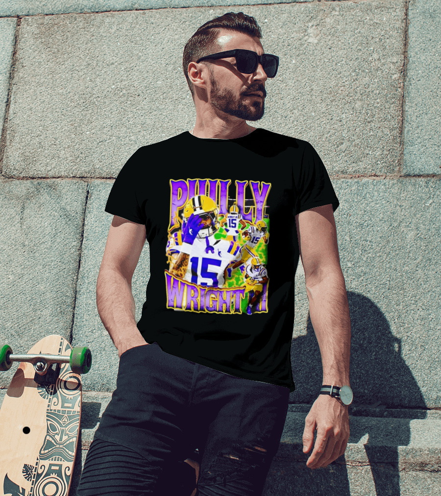 Philly Wright III LSU Tigers Football Number 15 Bayou NCAA Player T-Shirt