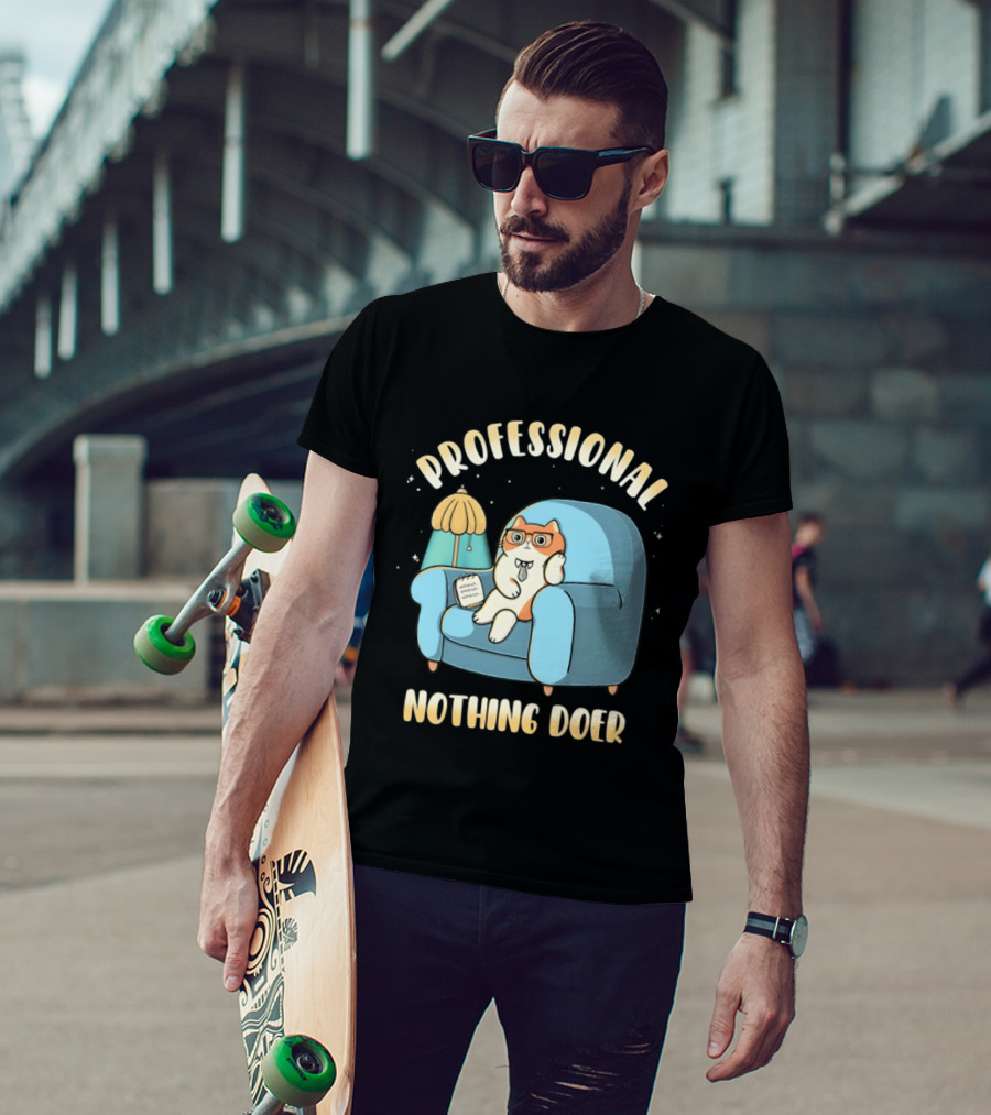 Professional Nothing Doer Cat Relaxing With Book And Lamp T-Shirt