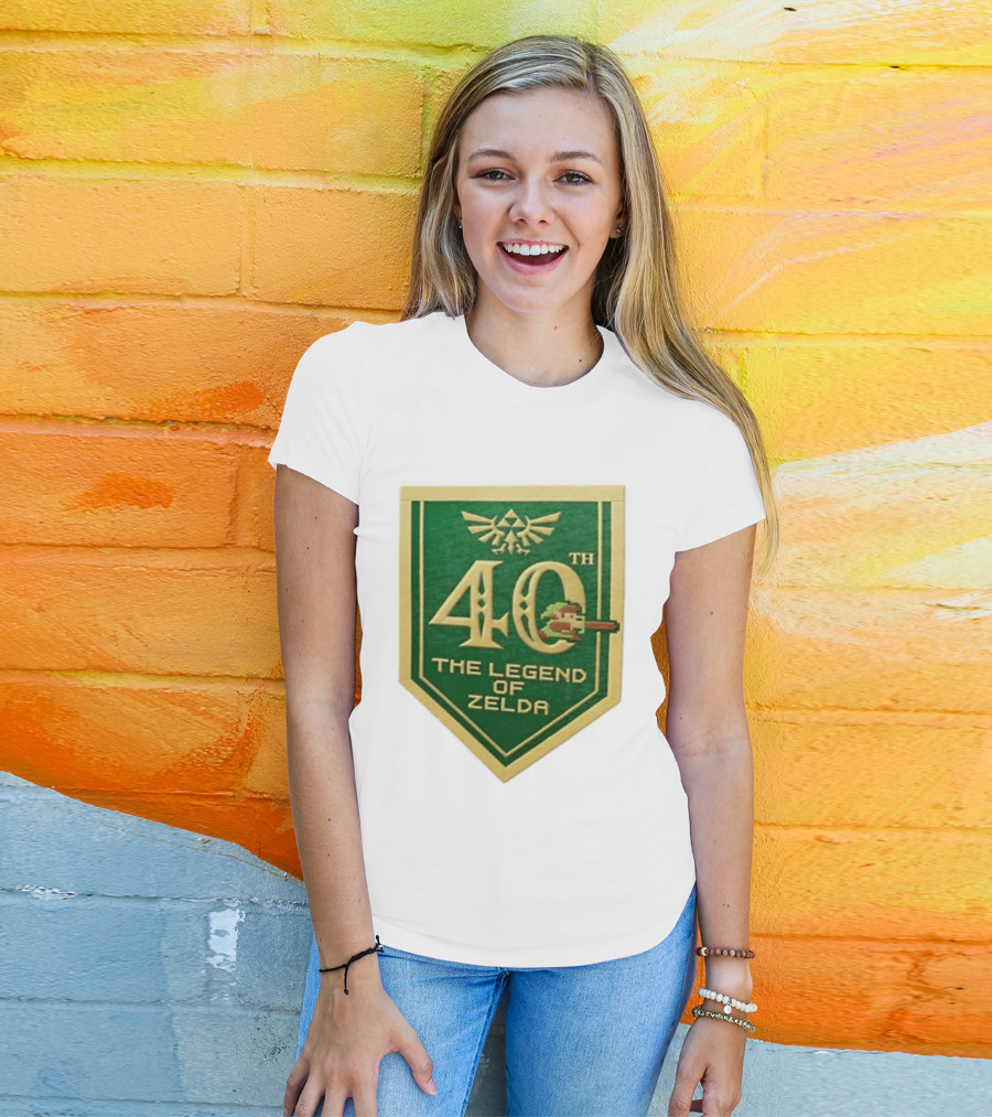 40th Anniversary The Legend Of Zelda With Link Pixel Art And Triforce T-Shirt