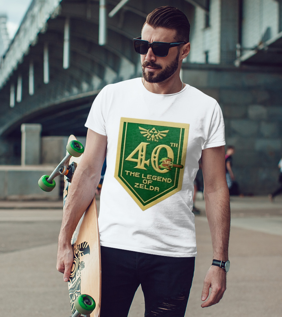 40th Anniversary The Legend Of Zelda With Link Pixel Art And Triforce T-Shirt