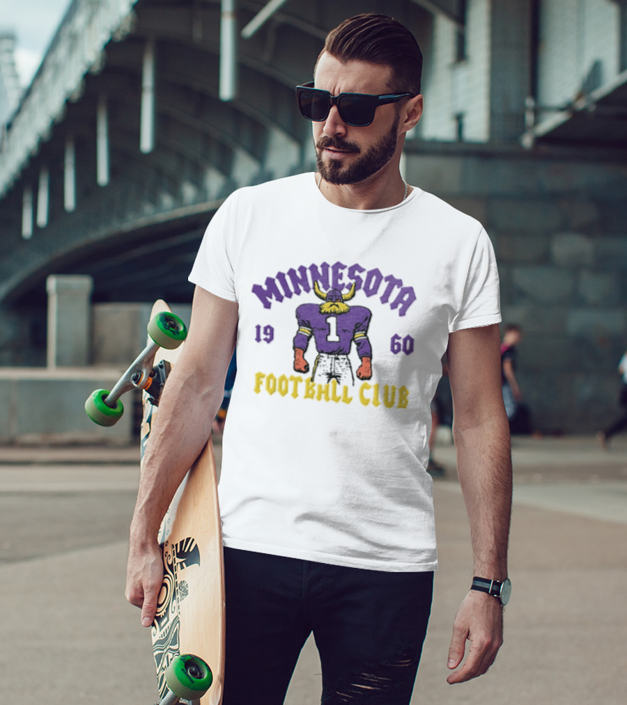 Minnesota Vikings 1960 Football Club Retro Horned Player Purple Yellow T-Shirt