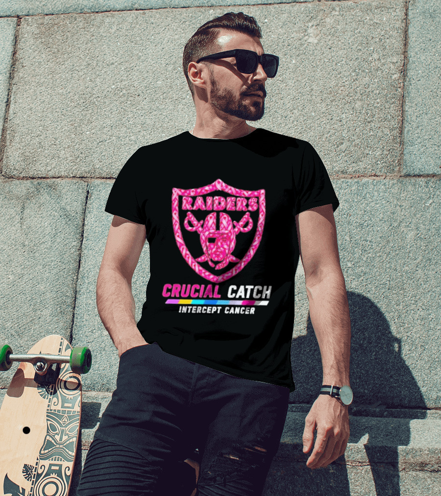 Las Vegas Raiders Crucial Catch Intercept Cancer Pink Ribbon Logo 2026 T-Shirt