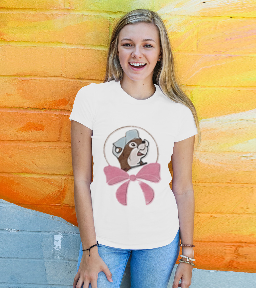 Buc Ee's Beaver With Pink Bow Icon In Circle T-Shirt