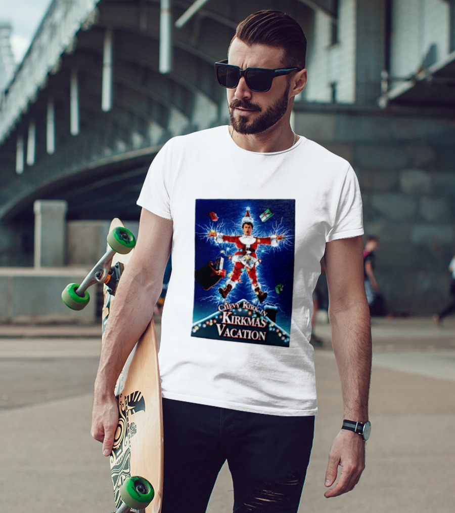 Chevy Kirk In Kirkmas Vacation Christmas Presents Lights Santa Suit Explosion T-Shirt