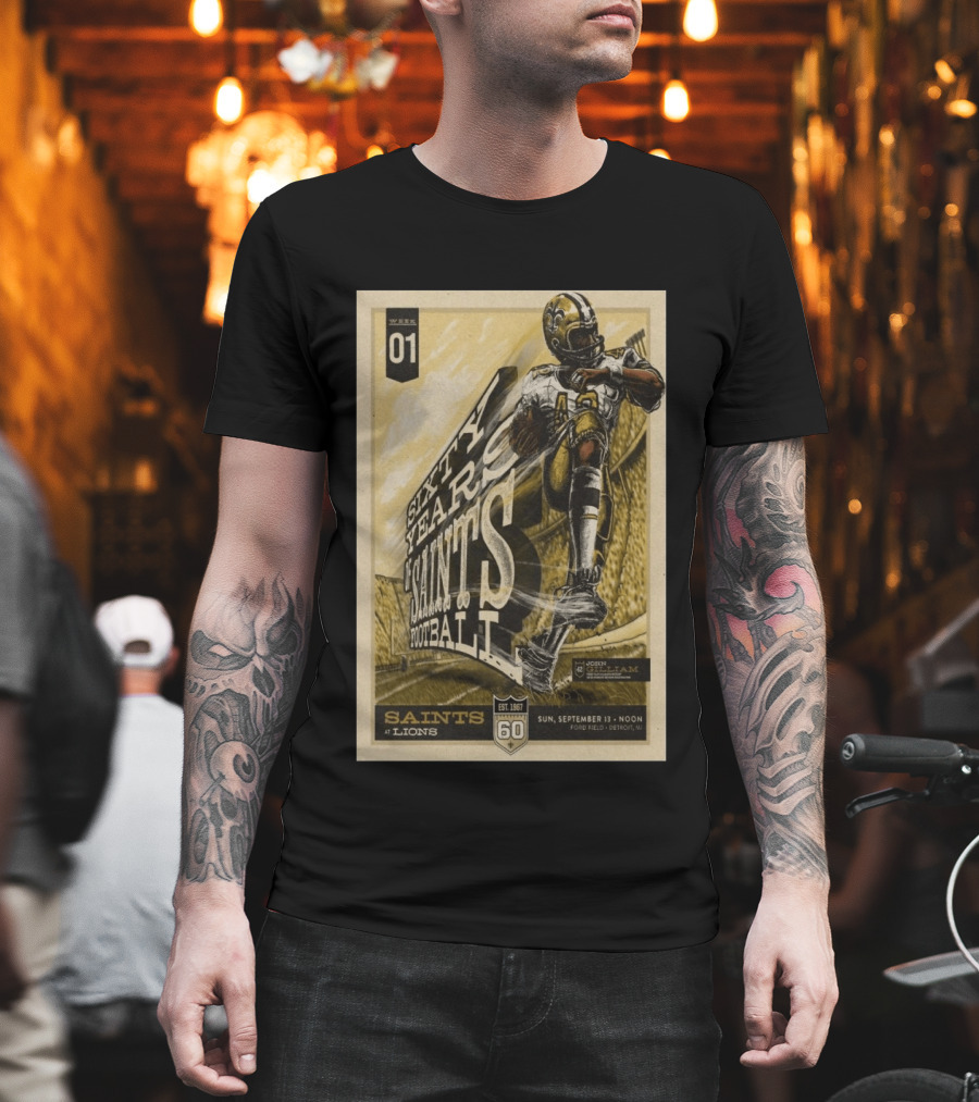 New Orleans Saints Vs Detroit Lions 60th Anniversary John Gilliam Tribute September 13 2026 Ford Field T-Shirt