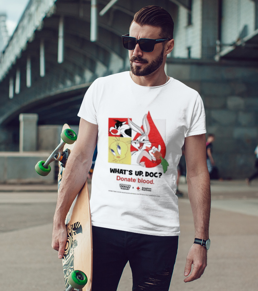 What's Up Doc Donate Blood Looney Tunes American Red Cross Bugs Bunny Tweety Bird T-Shirt