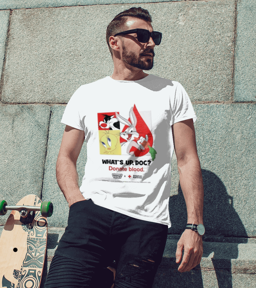 What's Up Doc Donate Blood Looney Tunes American Red Cross Bugs Bunny Tweety Bird T-Shirt