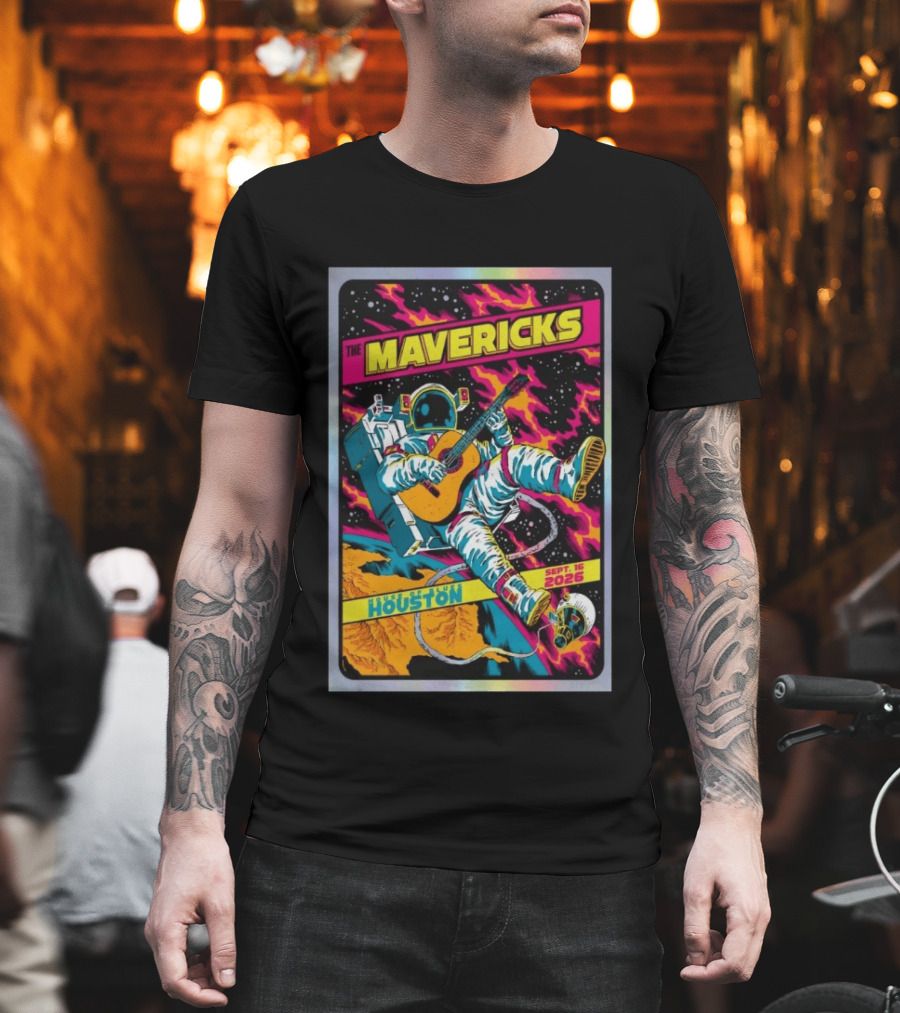 The Mavericks Houston Space Astronaut Guitar Sep 16 2026 House Of Blues T-Shirt
