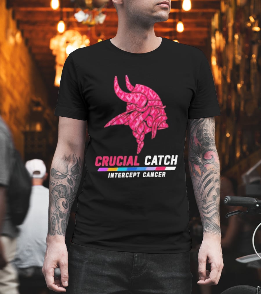 Minnesota Vikings 2026 Crucial Catch Intercept Cancer Pink Crucial Catch Intercept Cancer T-Shirt