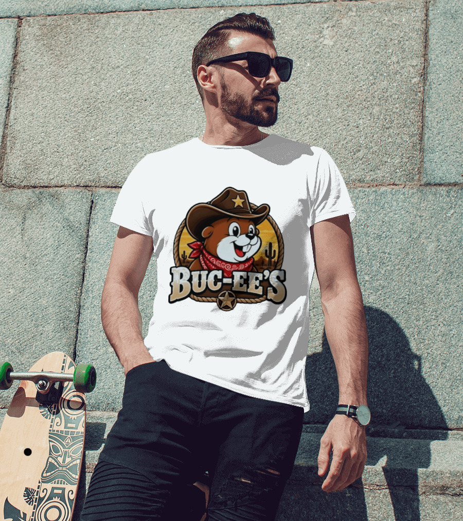 Buc Ee's Cowboy Howdy Beaver Star Bandana Cacti Desert Scene T-Shirt